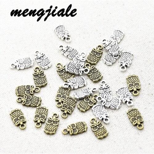30pcs Wholesale Two Color Owl Charms Alloy Metal Animals Pendants For DIY Handmade Jewelry Accessories Making 15*7mm