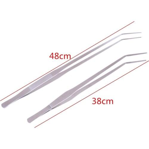 38cm/48cm Aquarium Live Tank Straight Curve Plant Tweezers Stainless Steel Long Tongs Plant Shrimp Reef Tank Crooked Tweezer