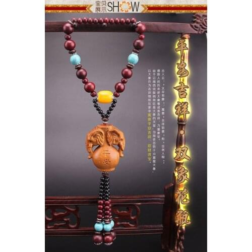 Carved Car Pendant Double Elephant Head Car Accessories Interior Wood Carved Ppendant Wooden Elephant Enfeites Free Shipping