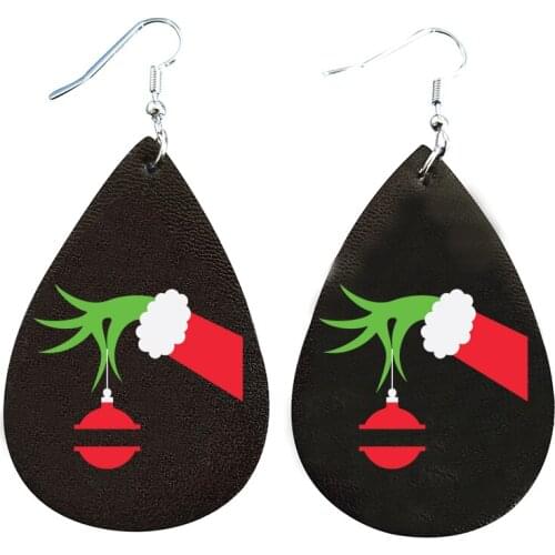 Christmas G Bundle Earrings Faux Leather Two Layers Glitter Thanks Giving Gift Double Print