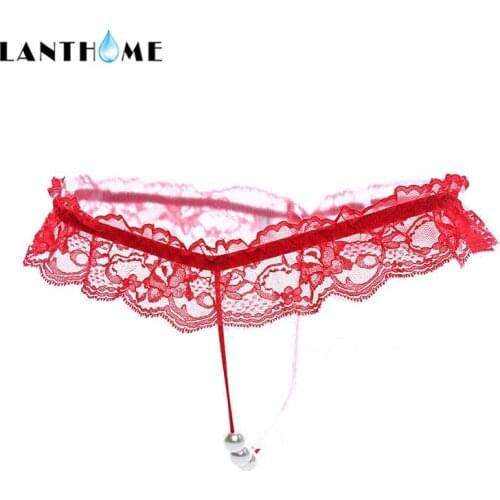 Sexy Lingerie Female Underwear Erotic Lace Transparent G String Open Crotch Pearls Thong Women Chastity Sexy Crotchless Panties