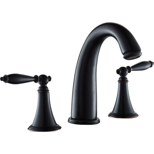 Black Painting Solid Brass Bathroom Sink Basin Faucets Hot&Cold Water Mixer Tap 3 Pcs Dual Handles Sink Deck Mounted Faucet