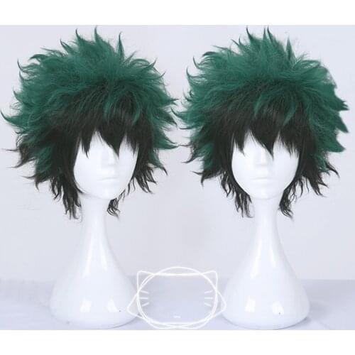 My Boku no Hero Academia Izuku Midoriya Short Green Black Heat Resistant Cosplay Costume Wig + Wig Cap