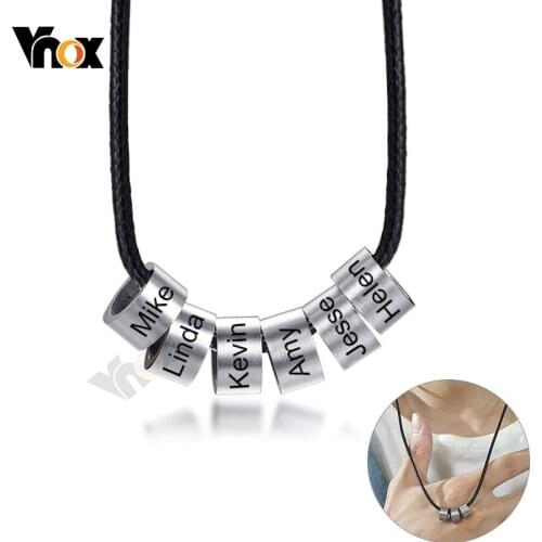Vnox 2-6 Beads Free Personalized Family Name Necklaces for Women Men Stainless Steel Tubes Pendants Unique To Dad Husband Gift