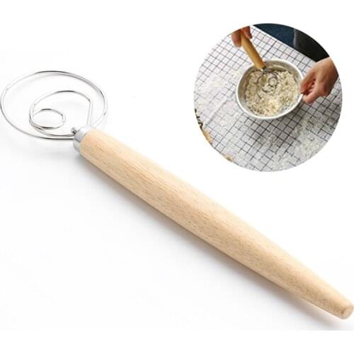 1PC Stainless Steel Egg Beater 13 Inch Dough Whisk Rubber Wood Handle DIY Bread Dough Flour Stirrer Kitchen Baking Tools