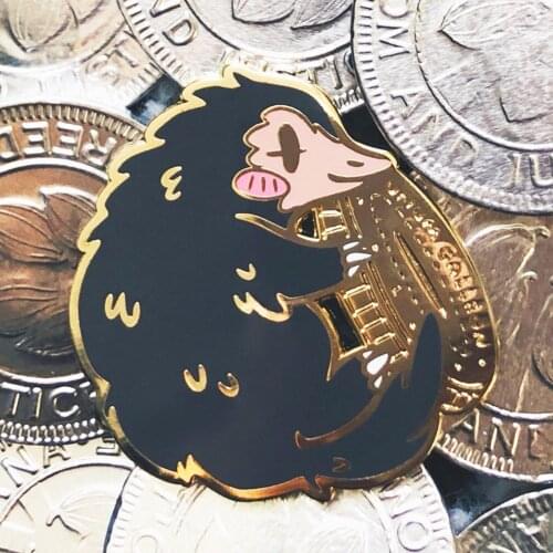 Funny Niffler Hugging Galleon Hard Enamel Pin Cute Cartoon Animal Monkey Golden Brooch Jewelry Magical literature Lover Gift