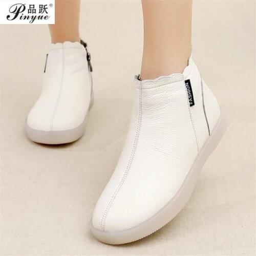 Womens Genuine Leather Ankle Winter Boots For Women Warm Cotton Zipper Boots Retro Shoes Woman Western Handmade Footwear