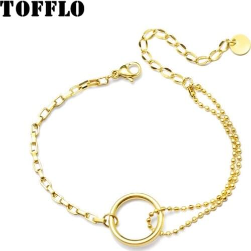 TOFFLO Stainless Steel Ring Bracelet Asymmetric Chain Bead Chain Female Fashion Bracele BSE067