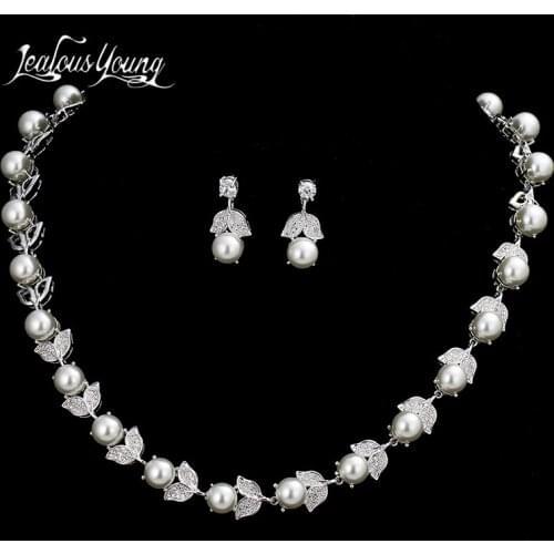 2017 Elegant Round Imitation Pearl Jewelry Sets With Luxury AAA Cubic Zirconia Wedding Jewelry Sets For Women Best Gift Set S054