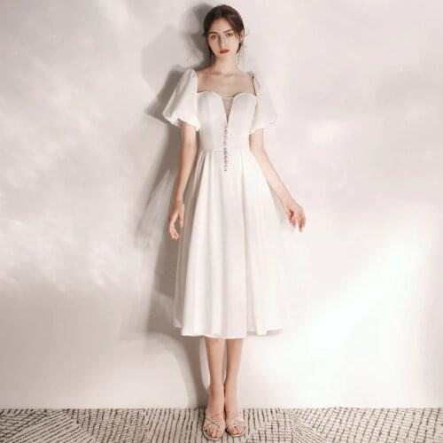 2020 New Banquet Temperament Ladies French White Evening Dress Evening Gown Formal Dresses Evening Gown Formal Dress Satin Dress