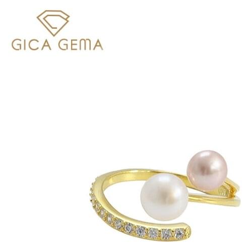 GICA GEMA Classic 925 Sterling Silver Diamond-studded New Freshwater Pearl Resizable Rings for Women Fine Jewelry wholesale