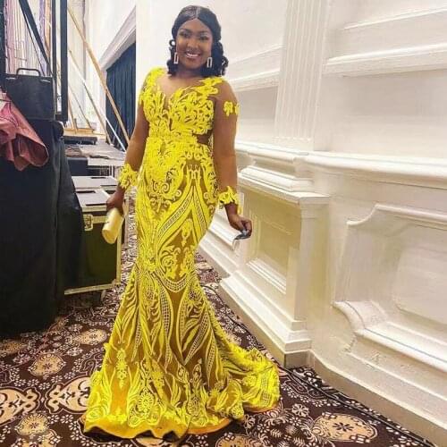 Modest Sequin Lace Appliques Mermaid Evening Gown Jewel Neck Full Sleeve Illusion Body Special Occasion Gowns 2021 Plus Size