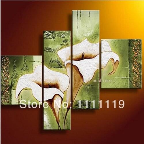 100% Hand Painted Abstract Lily Flower Calligraphy Oil Painting Handmade Wall Art Modern Pictures On Canvas for Home Decoration