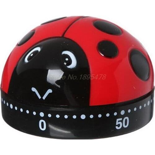 100PCS NEW Lovely 60 Minute Ladybug Timer Easy Operate Kitchen Useful Cooking Ladybird Shape