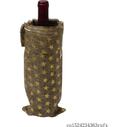 100 Pcs Christmas Jute Bags Burlap Wine Bottle Bag Champagne Packaging Gift Bag for Guest Party Decoration