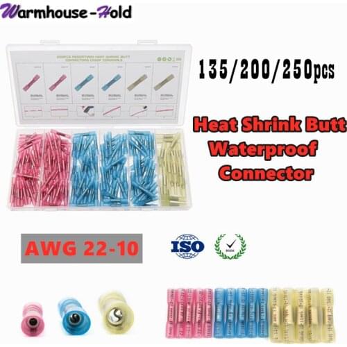 200Pcs Heat Shrink Intermediate Connector Waterproof Solder Seal Wire Splice Cable Crimp Terminals Connector Kit AWG 22-10