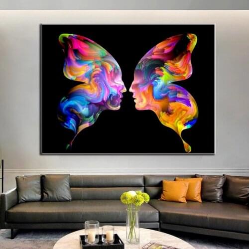 Colorful Butterfly Shaped Figure Face Canvas Painting Abstract Modern Posters and Prints Wall Art Pictures for Living Room Decor