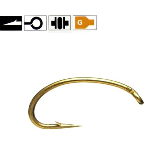 Bimoo #14 Gold Color Nymph Stonefly Scud Shrimp Fly Tying Hooks Micro Barb Forged Shank Offset Ringed Hegene Hooks