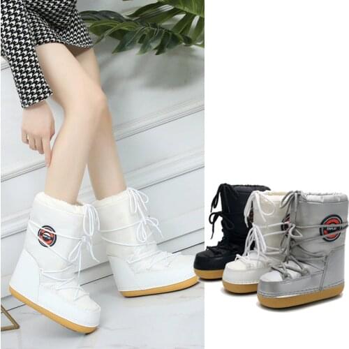 2020 Winter Snow Boots Women Mid-Calf Lace-up Cotton Warm Waterproof Non-Slip Platform Booties Female Shoes Plus Size 42 3 Color
