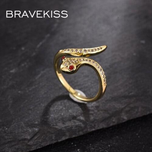 BRAVEKISS New Punk Coiled Snake Ring for Women Femme Adjustable Cubic Zirconia Wedding Rings Rhinestone Fashion Jewelry UR0603