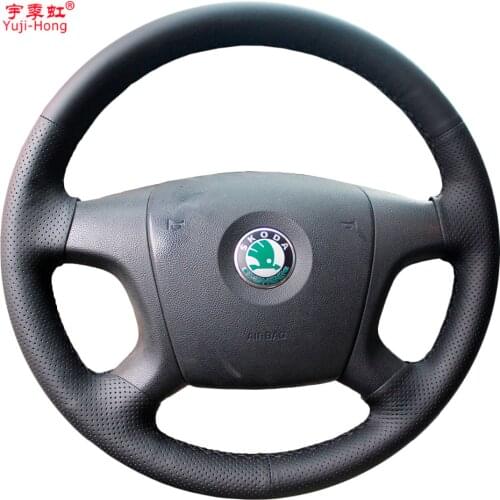 Yuji-Hong Black Artificial Leather Car Steering Wheel Covers Case for SKODA Octavia 2007-2009 Hand-stitched Cover