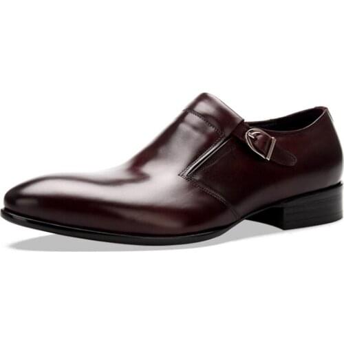 Designer Office Real Leather Derby Shoes Men England Style Pointed Toe Buckle Formal Footwear Casual Party Dress Sapato Social