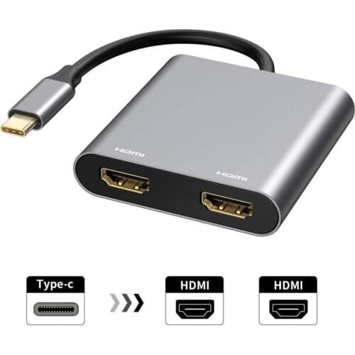 2-in-1 Type-C Hub to Dual HDMI 4K Two Screen Display USB C Docking Station Converter Adapter For Phone Keyboard Laptop U Disk TV