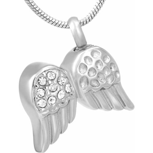 IJD9759 Double Angel Wing Feather Cremation Pendant Necklace Hold Human/Pet Ashes Keepsake Memorial Urn Jewelry Stainless Steel