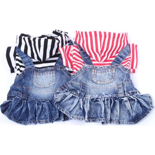 Jean Dog Dress Coat Striped&Pocket Pet Denim Jacket For Girl Dogs Cats Small Medium Large