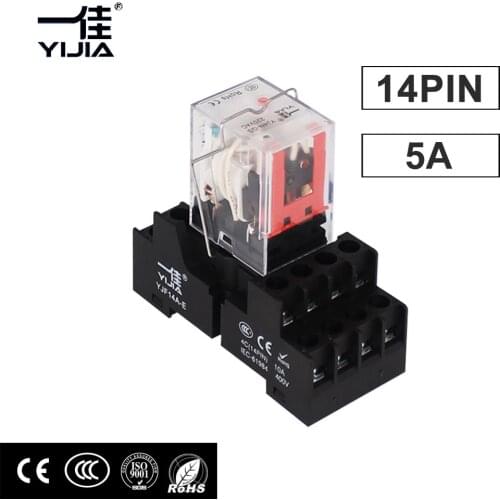 MY4NJ HH54 5A Power Coil 14pin DPDT Electromagnetic Relay Switch With Socket Base 110V 220V 12V 24V General Purpose