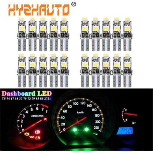 HYZHAUTO 20Pcs T5 LED Dashboard Lamp Bulbs Canbus 3528 3SMD Car Auto LED Instrument Lights White Yellow Red Blue Green 12V