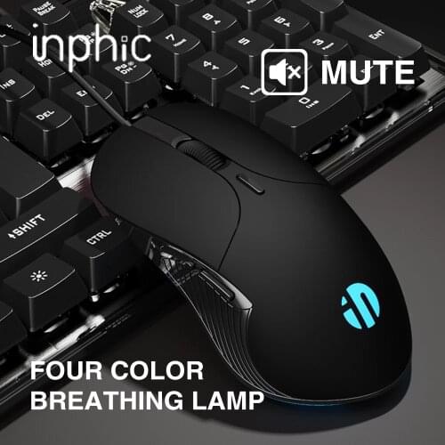 INPHIC PB1 USB Wired Gaming Mouse 6 Keys Luminous Mute Mouse 4800 DPI adjustment Macro definition Programming Gaming Mice for PC