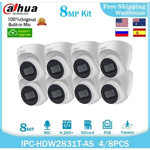 Dahua 4K 8MP IP Camera Kit IPC-HDW2831T-AS POE Built-in MiC SD Card H.265+ IP67 IVS Starlight CCTV Outdoor Video Dome Camera