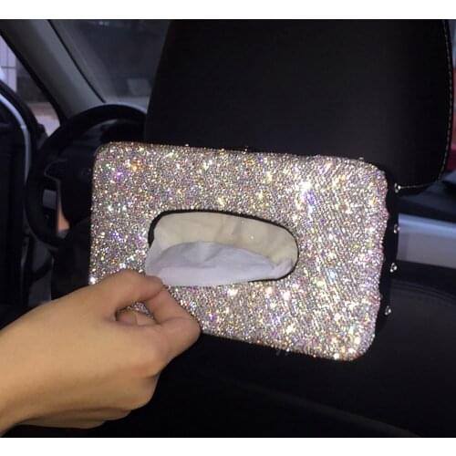 Artificial Car Seat Back Side Hanging Tissue Box Rhinestone Tissue Box for Home, Car or Hotel