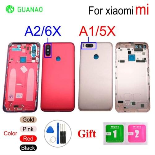 For Xiaomi Mi A2 6X Battery Cover Back Housing Rear Door Case For Xiaomi Mi A1 5X Battery Cover+Power Volume Button Replacement