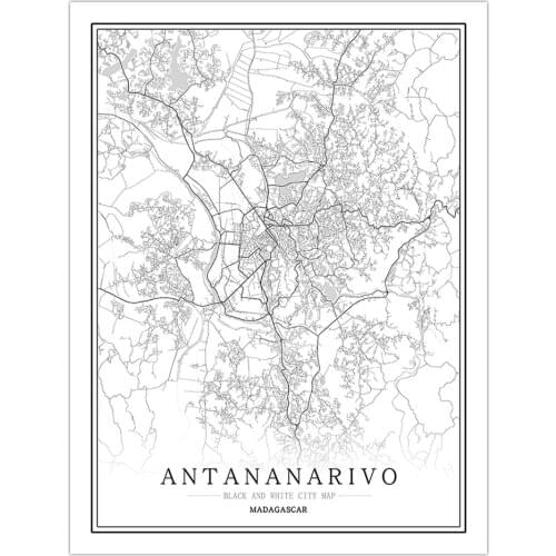 Madagascar Creative city map Antananarivo Canvas Paintings Black and white Wall Art Print Poster Picture Home Decoration