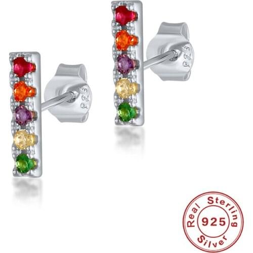 Mystic Rainbow Fire Stone Earrings Multicolor Round Zircon Small Earring 925 Sterling Silver Yellow Gold Stud Earrings For Women
