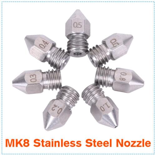 3D Printer Threaded Stainless Steel MK8 Nozzle M6 0.2 0.3 0.4 0.5 0.6mm for 1.75mm Filament for CR10 CR-10S Ender 3 Ender 5