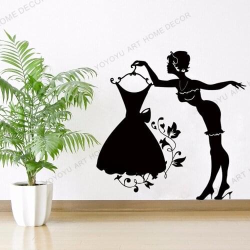 Mannequin Model Vinyl Wall Sticker Tailor Sewing Store Decor Cloth Dress Stand Wall Decals Beauty Dress Wallpaper Posters JC155