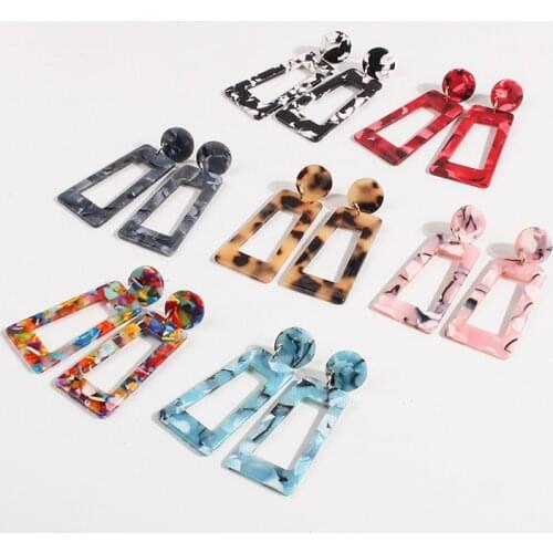 Fashion Acrylic Colorful Square Earrings For Women Leopard Resin Geometric Hanging Earrings 2021 Trend Female New Party Jewelry