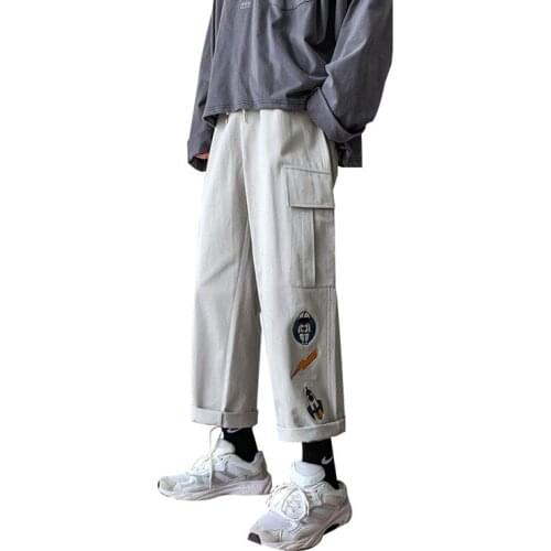 2021 Fashion Print Cargo Pants Mens Korean Casual Pants Loose-fitting Straight Pants Streetwear Sweatpants