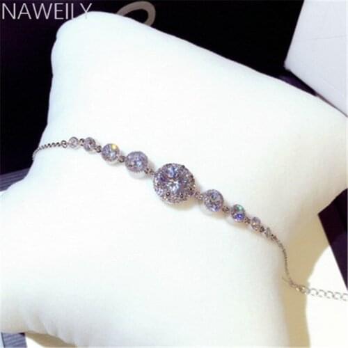 NAWEILY Exquisite Round Cubic Zircon Charm Bracelets Fashion Women Super Flash Stone Silver Color Bracelet Jewelry Gift NWS234