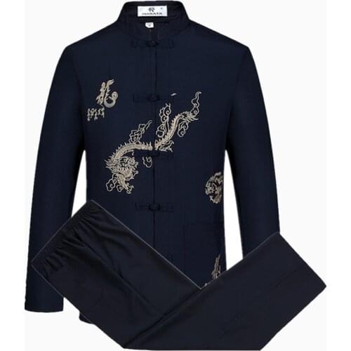 New Brand Plus size 4XL Suits Mens Long Sleeve Kung Fu Sets Traditional Chinese Embroider Dragon Tang Suit Clothing Sets