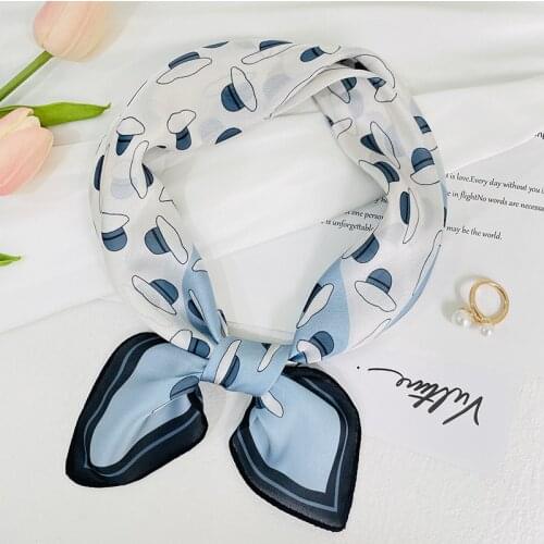 New Silk Satin Scarf Candy Simple Wind Print Simulation Silk 53cm Small Square Scarf Gift Turban Hijab Headwrap for Women