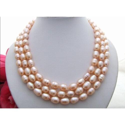 Charming 9-10mm natural Australian south sea gold pink pearl necklace 48"14K go