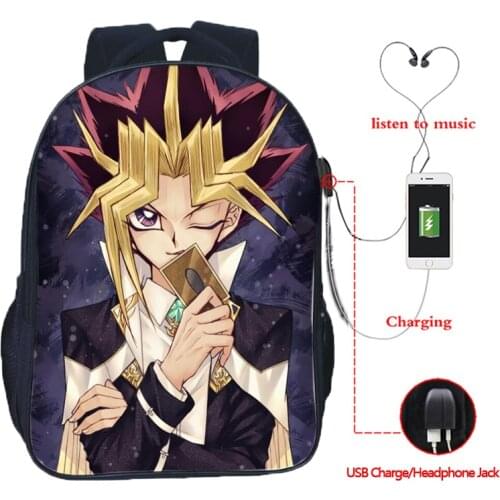 Casual Fashion Yu-Gi-Oh USB Charge School Bag Boys Girls Yu-Gi-Oh backpack Men Women High Quality School Bag