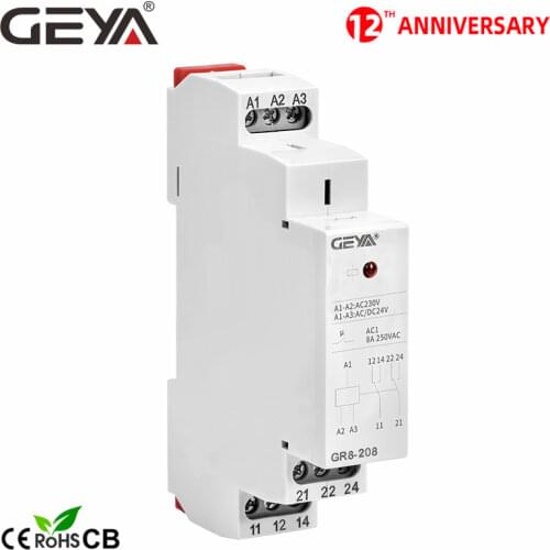 GEYA GR8 AC230V DC24V Intermediate Relay Auxiliary Relay 8A 16A SPDT Electronic Relay Switch