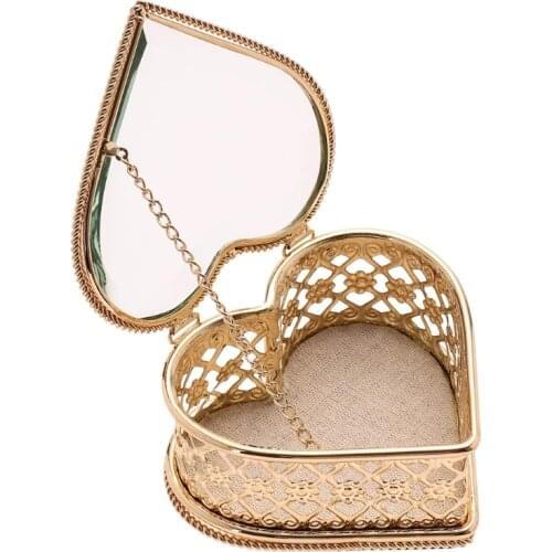 Heart Shape Box Glass Jewelry Storage Box Ring Necklace Dressing Table Makeup Organizer Storage Container