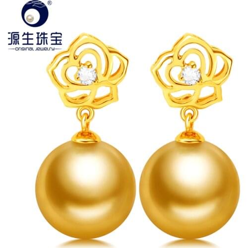 YS Rose Design Earring 10-11mm Natural Cultured South Sea Pearl Drop Earrings Fine Jewelry