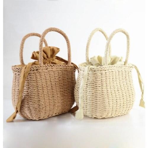 Straw Bags for Women 2020 Summer Rattan Drawstring Bag Handmade Woven Beach Bag Bohemia Handbag